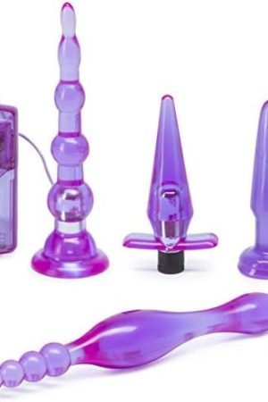 Lovehoney Get Started 4 Piece Anal Toys Kit - With 2 Butt Plugs & Vibrating Anal Beads - Beginner-Friendly Adult Sex Toys - Purple