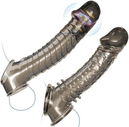 Celldance Sex Toys For Men Reusable Penis Sleeve With Vibrator Penis Ring, 2 Pack Cock Extender Penis Enlarger, Elastic To Enlarge Prolong, Adult Toy For Couples Pleasure, Juguetes Sexuales