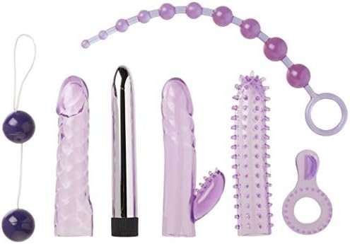 Adam & Eve The Complete Lover S Sex Toy Kit, Purple | Includes 7 Multi-Speed Silver Vibrator, Rabbit Style Vibrator Sleeve, Nubby Sleeve, Swirled Sleeve, Stimulating Penis Ring, Ben Wa Balls, And 8