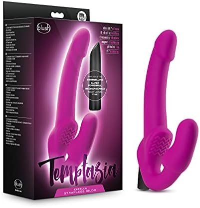 Blush Temptasia - Cyrus - Strapless Strap On Silicone Vibrating Dildo With 10 Powerful Functions Dual Stimulation Ipx7 Submersible Waterproof Bullet - Vibrator Sex Toy For Women And Men - Purple