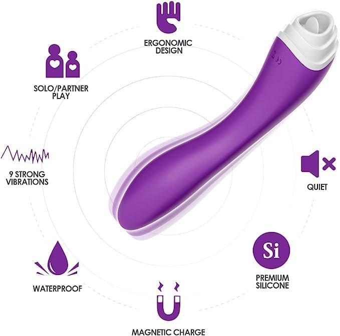 G-Spot Vibrators,Clitoris Licking Stimulators, Dual Stimulation Silicone Dildos For Clitoral/Nipple/G-Spot With 9 Vibrations&9 Pulsations Licking Masturbation, Female Masturbator Sex Toys (Purple) - Image 2