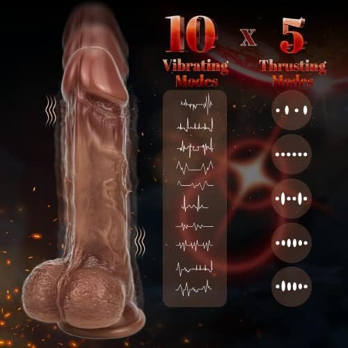 Thrusting Dildo Vibrator Adult Sex Toys, 8.5In G Spot Dildo Heated Anal Dildo Silicone Suction Cup Dildo, 5 Telescopic & 10 Vibrating Dildos For Women & Men Consoladores Anal Toys Brown Sex Machine - Image 2