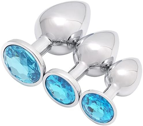 Akstore 3Piece Luxury Jewelry Design Stainless Steel Anal Butt Plug With Penis Condom, Light Blue, 10.4 Ounce