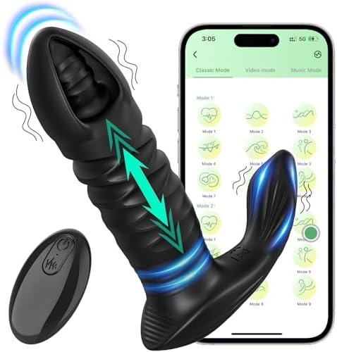 Prostate Massager Thrusting Anal Vibrator, 3 In 1 Vibrating Anal Sex Toys Dildo With 10 Thrusting Modes & Vibration, App & Remote Control Anal Butt Plug Male Sex Toys For Men Women