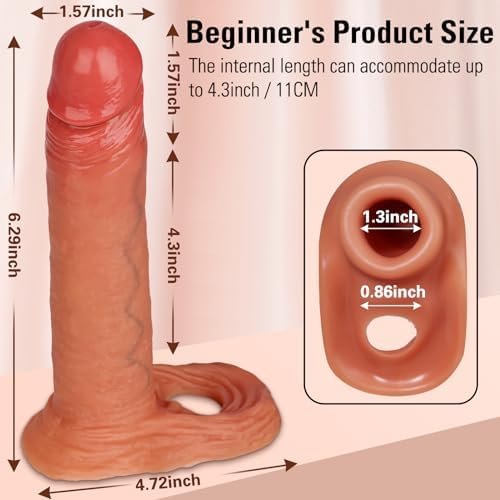 Penis Sleeve 2.6'' Cock Extender, Letitfun Body Safe Liquid Silicone Cock Sleeve Realistic Penis Enlarger For Erection Enhancement, Adult Men Sex Toys Reusable Penis Extender (Inside Length 4.3'') - Image 2