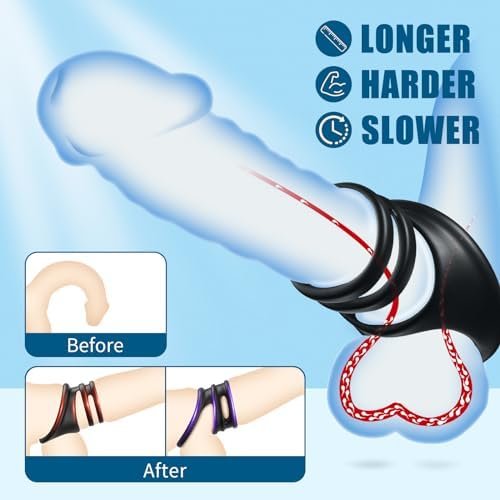 Penis Rings Male Sex Toy - Silicone Cock Rings With 2 Different Style Set For Erectile Enhancement, Strechy Body-Safe Adult Sex Toys & Games For Men Couple Black - Image 2