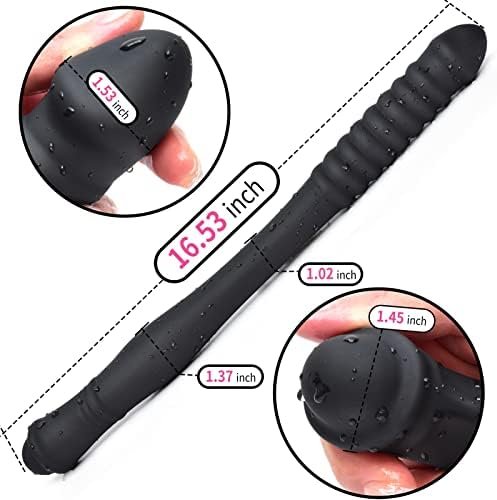 Double Ended Dildo 16.53 Inch Dong Ribbed Butt Plug Anal Dildo With Glans For Anal Vagina Stimulation Prostate Massager Sex Toy For Lesbian Men Women, Black, Tjijp - Image 2