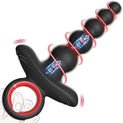 Hoesdik Vibrating Anal Beads Sex Toys For Men Women With Pull Ring, Dual Motors Graduated Size Anal Butt Plug For Anus Prostate G Spot Pleasure, 9 Vibrations Flexible Silicone Anal Vibrator Trainer