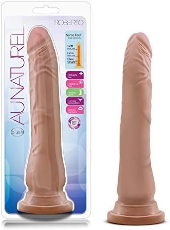 Blush Au Naturel Roberto - 9 1/4 Inch Realistic Sensa Feel Dual Density Flexi Shaft Long Dildo - Flexible Suction Cup Harness Compatible - Ipx8 Submersible Waterproof Sex Toy For Women Couples - Latin