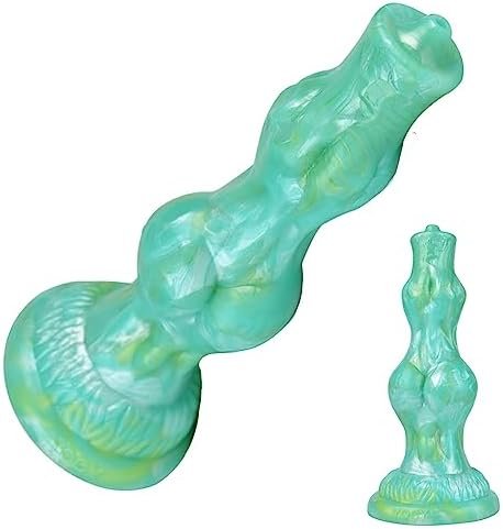 Multi Color Dragon Dual Knots Monster Silicone Dog Dildo Anal Plug Wolf Soft Small Medium Size With Suction (Blue-Green)