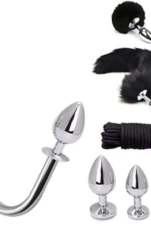 Anal Sex Toys Multifunction 7Pcs Set, Metal Anal Hook๏ผFox And Rabbit Tail Anal Plugwith๏ผComes 3 Interchangeable Heart Shape Metal Anal Trainers๏ผAdult Gay Couple Bondage Fetish Anal Sex Toys