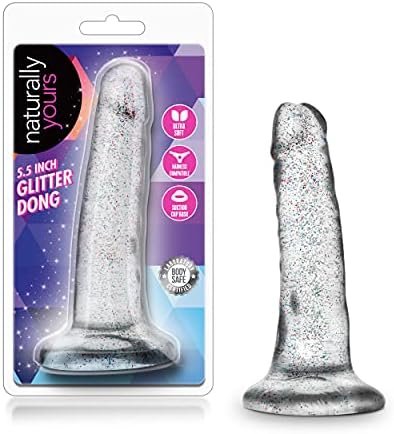 Blush Naturally Yours 5 1/2 Inch Glitter Realistic Feel Soft Pliable Dildo - Fragrance Free Suction Cup Harness Compatible Couples Female Male Sex Toy - Adult Toy For Men Women - Sparkling Clear