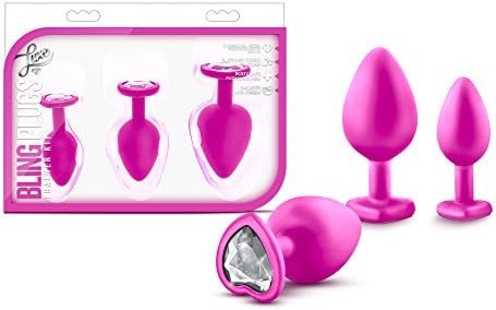 Blush Novelties - Anal Bling Butt Plugs Heart Shaped Gem Sex Toy Beginner Training Kit Of 3 Sizes Set - Black Ruby Red