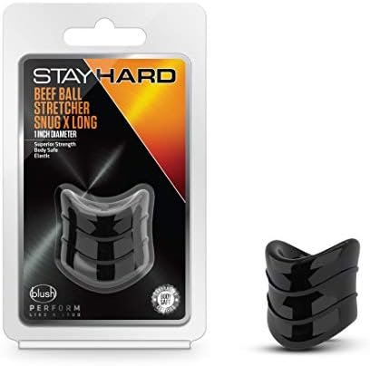 Blush Stay Hard Beef Ball Stretcher Snug X Long Male Enhancement Ring, Sex Toy For Men, Sex Toy For Couples, Black