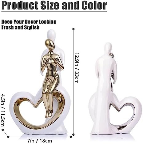 Gaosheng Heart Statue For Living Room Decor,Romantic Couple Figurines Statue Golden Heart Figurine Hugging Couple Sculptures Home Decor Modern Love Statue For Office Bookshelf Desktop Decorations - Image 2