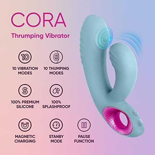 Femme Funn Cora Couples Thrusting Vibrator- 10 Thumping & 10 Powerful Vibration Modes For G Spot & Clitoral Stimulation, Light Blue Dual Penetration Waterproof Rechargeable Adult Toy - Image 2