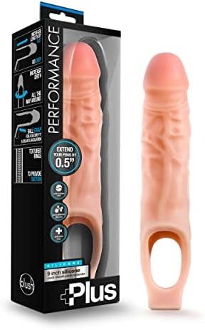 Performance Plus - Purio Silicone Cock Sheath Realistic Penis Enlargement Extender - Thicken Penis 2", Extend .5", Satin Smooth Ultrasilk, Ribbed For Pleasure, Stretch Your Balls, For Men - Beige