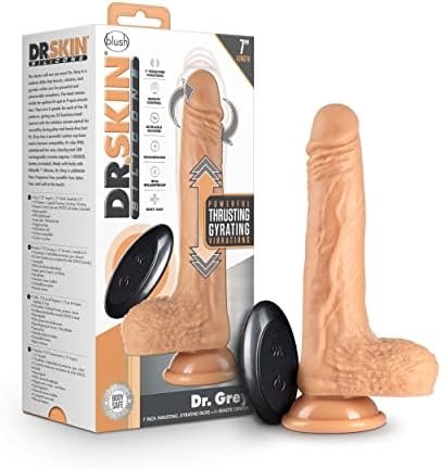 Blush Silicone Dr. Grey- 7 Inch Thrusting Rotating 10 Vibration Settings Dildo - Satin Smooth 1.5" Realistic Shaft - Strap On Compatible Suction Cup Hands Free Play - Remote Control Vibrator Sex Toy