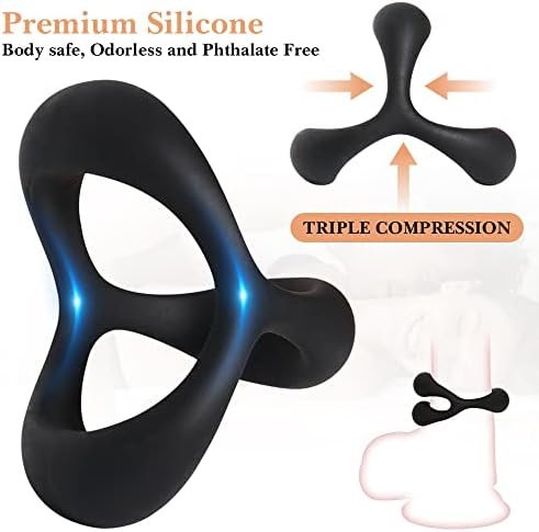 Silicone Penis Ring For Men,3 In 1 Cock Ring With Gear Erection Enhancer, Adult Sex Toys For Men &Couples… Black - Image 3