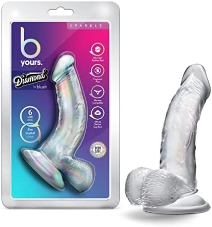 B Yours Diamond Luster - Lifelike Realistic Dildo - Powerful Suction Cup For Hands Free Play And Harness Compatible - Clear To Watch During Play - Curved For G Spot Stimulation - Sex Toy For Him Her