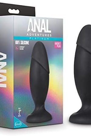 Blush Anal Adventures Platinum Silicone Rocket Plug - 6 Inch Anal Plug - Ultrasilk Smooth Puria Silicone - 2" Thick - Sturdy, Hardened Base - Sex Toy For Women Men Couples - Black