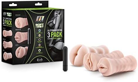 Blush - M For Men - 3 Pack Self-Lubricating Realistic Stroker Sleeve Kit With Vibrating Bullet - Anal Vagina Mouth Open Ended To Fit All Size - Male Masturbator - Vanilla