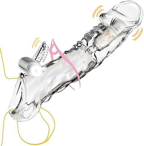 Live4Cool Penis Extender Sleeve Cock Sleeve With Vibrators, Penis Enlarger Reusable Double Vibrating Penis Sleeve Cock Ring With 10 Vibration Modes Remote Control Adult Couple Sex Toys For Men