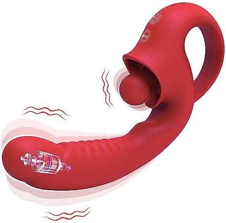 2 In 1 Tongue Licking Dildo Vibrator With Handled Clit Licker Vagina G Spot Stimulator Orgasm Sex Toy Female Masturbator(Red) - Image 3
