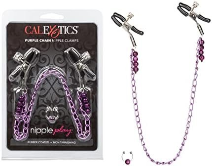 Calexotics Nipple Clamps, Purple Chain With Navel Ring