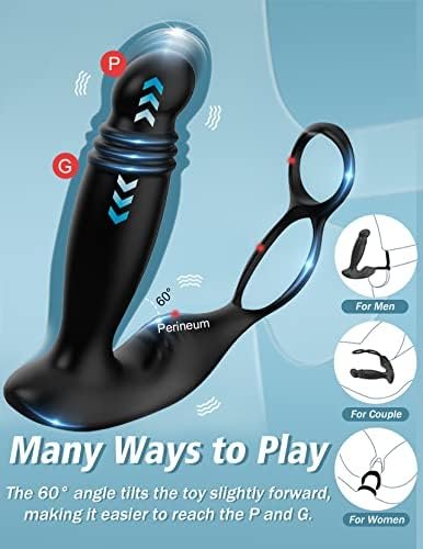 Thrusting Anal Vibrator Prostate Massager With Dual Cock Ring, Anal Sex Toys With 5 Thrusting & 10 Vibrating Modes, Prostate Stimulor Toys Remote Anal Plug Toy Adult Sex Toys For Men Couple Pleasure - Image 2