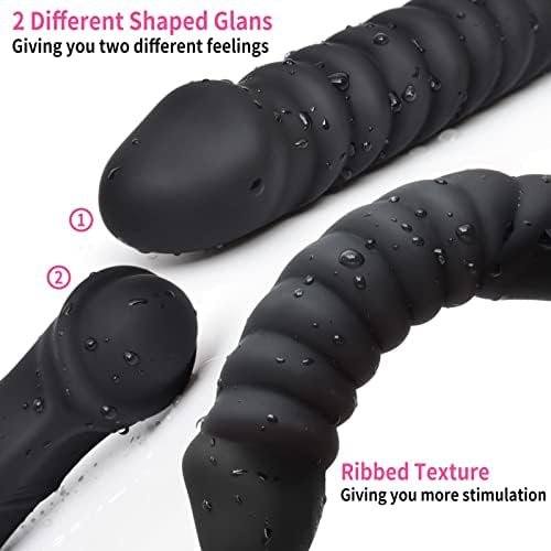 Double Ended Dildo 16.53 Inch Dong Ribbed Butt Plug Anal Dildo With Glans For Anal Vagina Stimulation Prostate Massager Sex Toy For Lesbian Men Women, Black, Tjijp - Image 3