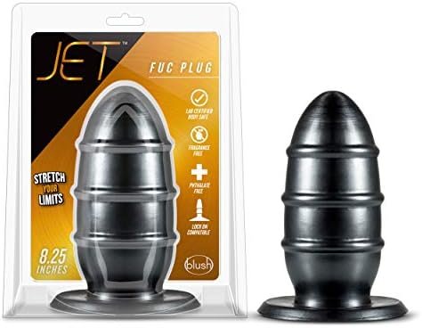 Blush Jet Fuc Plug - 8 Inch Long Extra Girthy 3.5" Wide Anal Butt Plug - Sturdy Suction Cup For Hands Free Play - Soft Plump Body Safe Sex Toy For Men Women - Huge 2 Pounds - Carbon Metallic Black