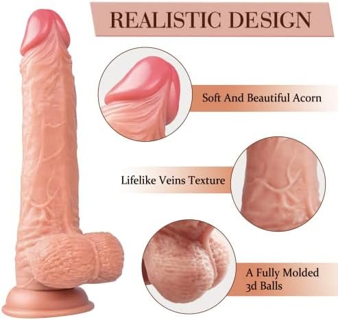 9 Inch Realistic Dildo Adult Sex Toys, Body-Safe Material Lifelike Huge Penis With Strong Suction Cup For Hands-Free Play, Flexible Cock With Curved Shaft And Balls For Vaginal G-Spot And Anal Play - Image 2