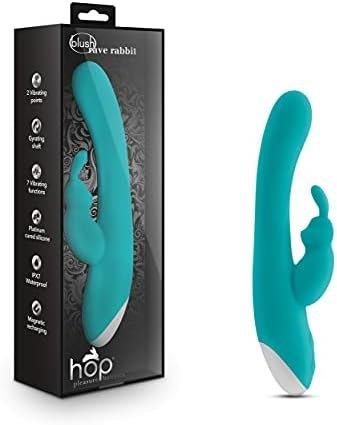 Blush Hop Rave Rabbit Plus - Pleasure Massager For Women - Wireless Rabbit Vibrator Dildo - Female Sexual Wellness - Vibrating Gyrating Shaft - Personal Vibrator -Personal Adult Sex Toy - Aquamarine