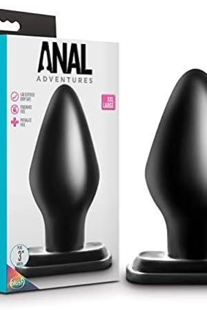 Blush Anal Adventures Xxl Plug - 6 Inch Length - Tapered For Easy Insertion - 3" Thick At Widest Point - Stayput Design Stays Inserted - Narrow Base For Comfort - Huge Sex Toy For Women Men - Black