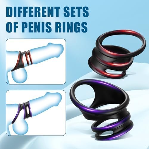 Penis Rings Male Sex Toy - Silicone Cock Rings With 2 Different Style Set For Erectile Enhancement, Strechy Body-Safe Adult Sex Toys & Games For Men Couple Black - Image 3