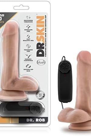 Blush Dr. Skin Dr. Rob - 6.5 Inch Lifelike Realistic Multi Speed Vibrating Slim Dildo - Harness Compatible Suction Cup For Hands Free Play - Remote Controlled Vibrator Sex Toy For Women Men - Vanilla