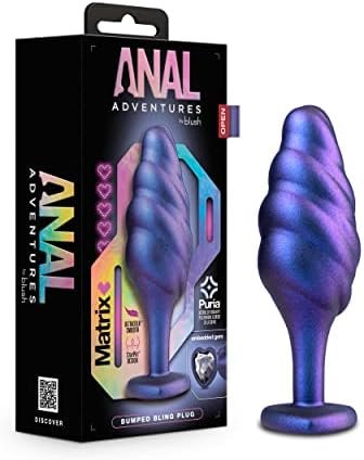 Anal Adventures Cypher Rhineheart Silicone Anal Plug - Textured Swirled Bling Buttplug - Stayput Comfort For Safety - Satin Smooth Texture Ultrasilk - Tapered Head - Sex Toy For Him Her Couples
