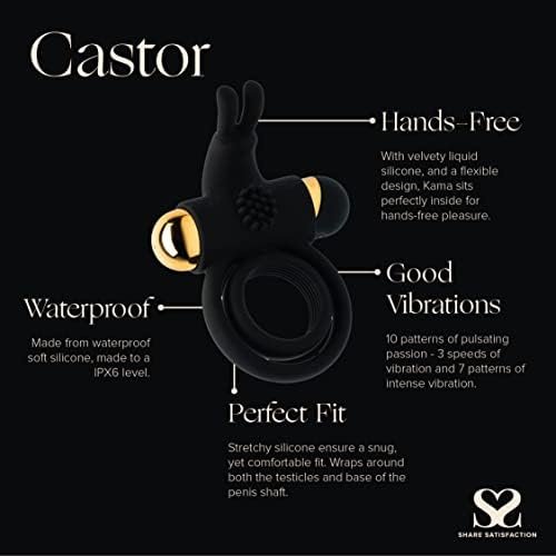 Share Satisfaction Castor - Vibrating Ring With 10 Vibration Modes, Double Rings, Bullet Vibrator And Textured Stimulation Pad, Waterproof, Usb Rechargeable – Black - Image 2