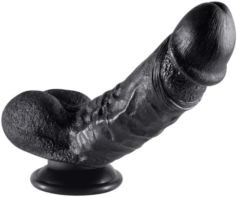 Shkanla Realistic Dildo For Beginners, Lifelike Silicone Dildo With Strong Suction Cup For Hands-Free Play, Penis For G-Spot Stimulator With Curved Shaft And Balls Anal Sex Toys For Women (Black S)