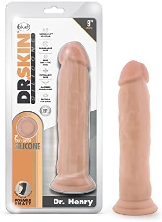 Dr. Skin Silicone - 9 Inch Realistic Platinum Cured Dong - Powerful Suction Cup For Hands Free Play And Harness Compatible - Posable Shaft Contours To Your Body - Dildo Sex Toy For Him Her Couples
