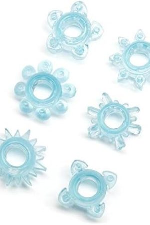 Lovehoney Tickler Cock Ring Set - 6 Textured Stretchy Penis Rings - Beginner Friendly Cock Ring For Couples Sex - Waterproof - 6 Pack - Blue