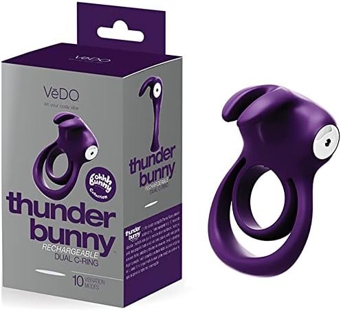 Vedo Thunder Bunny Rechargeable Vibrating Couples C-Ring, Clitoral Stimulation (Deep Purple) - Image 2