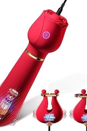 Nipple Clitoral Vibrator Sex Toys - 2 In 1 Rose Nipple Toys G Spot Wand Vibrators For Women With 10 Strong Vibration, Rechargeable Adult Sex Toys Nipple Clamps Stimulator For Women Couples Pleasure