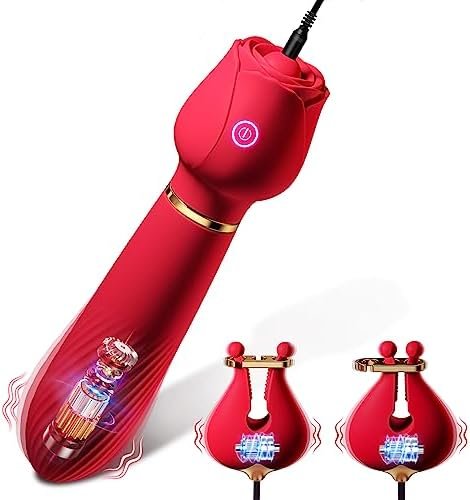 Nipple Clitoral Vibrator Sex Toys - 2 In 1 Rose Nipple Toys G Spot Wand Vibrators For Women With 10 Strong Vibration, Rechargeable Adult Sex Toys Nipple Clamps Stimulator For Women Couples Pleasure