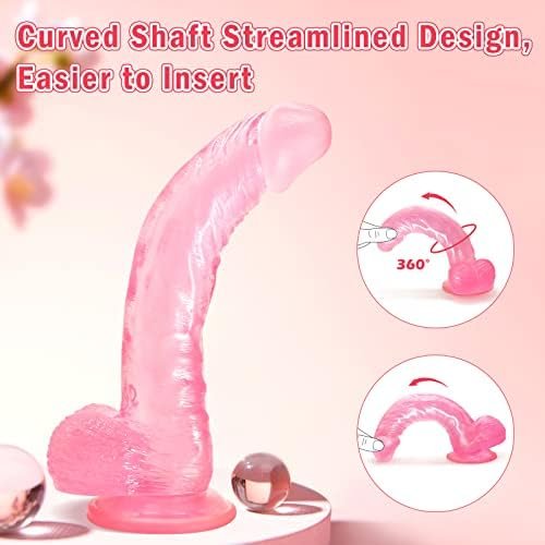 Pink Jelly Lifelike Realistic Dildo Silicone Adult Sex Toys For Women, 9 Inch Body-Safe Material Huge Dildo With Strong Suction Cup, Curved Shaft And Balls For G-Spot, Vaginal And Anal Play - Image 3