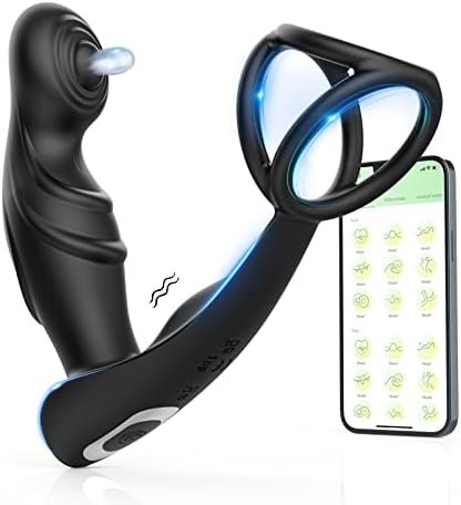 Prostate Massager Anal Vibrator With Cock Ring Anal Toy Plug Sex Toys App Control 9 Vibration And Tapping Butt Plug G Spot Vibrator For Prostate Stimulator Adult Toys For Men Sex Pleasure Or Couples.