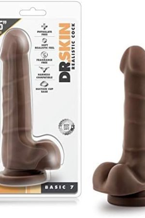 Blush Dr. Skin Basic 7-7 3/4 Inch Soft Slim Shaft Comfortable Realistic Dildo - Beginners Intermediate Suction Cup Harness Compatible Adult Toys - Sex Toy For Women Men Couples - Brown