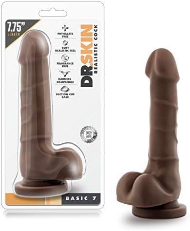 Blush Dr. Skin Basic 7-7 3/4 Inch Soft Slim Shaft Comfortable Realistic Dildo - Beginners Intermediate Suction Cup Harness Compatible Adult Toys - Sex Toy For Women Men Couples - Brown