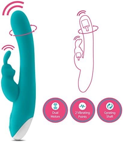 Blush Hop Rave Rabbit Plus - Pleasure Massager For Women - Wireless Rabbit Vibrator Dildo - Female Sexual Wellness - Vibrating Gyrating Shaft - Personal Vibrator -Personal Adult Sex Toy - Aquamarine - Image 3